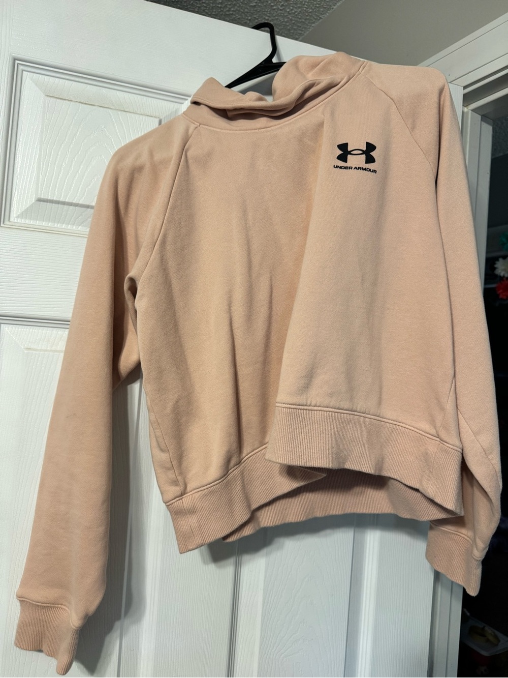 Under Armour Blush Pink Cropped Hoodie with Black Logo